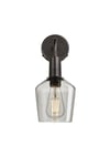 Sleek Tinted Glass Schoolhouse Wall Light, 5.5 Inch, Smoke Grey, Pewter Holder