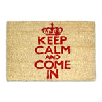 Relaxdays Paillasson Keep calm and come in“ fibre de coco 60 x 40 cm, Nature, 80 x 150 cm