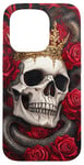 Coque pour iPhone 15 Pro Crâne Or Couronne Serpents Crâne Art Gothique Rose