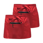 Lot de 2 Tablier Court Imperméable, Demi Tablier Unisex, Tablier Taille Professionnel, Tablier Serveur avec 3 Poches Profondes, Tablier de Cuisine pour Cuisiner, Bistro, Restaurant, Café (Rouge)