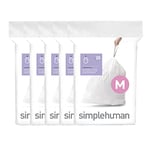 simplehuman Code M 100 Liners, 50% Recycled Custom Fit Bin Bags in Dispenser Packs with Durable Drawstring Tie Handle, 45L, White