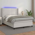 Sommier � lattes de lit matelas LED Blanc 140x190 cm Similicuir