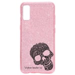 Coque Iphone XR paillettes rose mort dentelle noire personnalisee