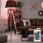 Lampadaire Lampe Bois Stativleuchte Télécommande Hauteur Réglable RGB LED Gris