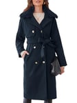 CURLBIUTY Femme Manteau Long Double Boutonnage Col En Fausse Fourrure Détachable Avec Ceinture Poches Ouvertes