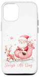 Coque pour iPhone 12/12 Pro Père Noël rose clair traîneau neige renne neige hiver