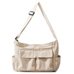 Dam Skol Messenger Bags för Dam Axelväska Dam Handväska Solid Stor kapacitet Casual Canvas Damväska Beige