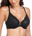 Lemorosy Soutien-Gorge Fermeture Devant Bonnet Complet sans Armature en Dentelle pour Femmes Grandes Tailles Beau Dos (Noir,FR105E)