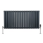 Radiateur à Colonne Ovale 600 x 1200mm & Robinet Thermostatique Chromé, Chauffage Moderne Horizontal en Acier au Carbone Gris Anthracite Mat, Cuisine Salle de Bain [Brosse, Attaches & Supports INCLUS]