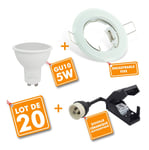 Lot de 20 Spot led encastrable complet Blanc Fixe avec Ampoule GU10 5W Température de Couleur: Blanc Froid 6000K