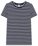 Petit Bateau Tee-Shirt Manches Courtes Femme, Bleu Smoking / Blanc Marshmallow, XS