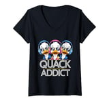 Womens Quack Addict Headphones Ducks Duck Lover V-Neck T-Shirt