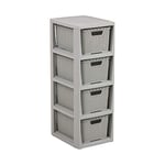 Branq - Home essential, Rattan Design BPA Free Plastic 4 Drawer Storage Unit, Ideal for Home Office, Bedroom and Bathroom Storage, 29.5 x 24 x 64.2 cm (LxWxH) - Light Grey