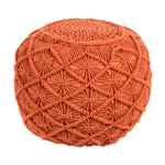 Pouf Orange en Coton Macramé avec Billes Polystyrène 40 cm Assise Supplémentair