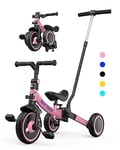 besrey Tricycle 7 en 1 pour Tout-Petits avec poignée de Direction pour 1 à 5 Ans, Tricycle Pliable pour Enfants,Vélo Draisienne,Vélo sans Pédale,Rose