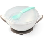 BabyOno Be Active Suction Bowl with Spoon spisesæt til børn Grey 6 m+ 2 stk.