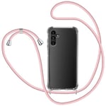 KetteTech Coque avec Cordon pour Samsung Galaxy A14 5G/4G, Transparent Silicone Collier Réglable Téléphone Étui Portable Lanière Housse, Or Rose