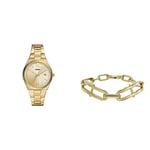 Fossil Women's Watch Scarlette and Chain Bracelet Heritage D-Link - Three-Hand Date, Gold-Tone Stainless Steel