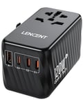 LENCENT 120W GaN3 Adaptateur Prise électrique 3 PD3,0 USB C+1 QC USB A Adaptateur Voyage Universel Charge Rapide International vers UK USA AUS Canada Italie Chine Japon Thaïlande Noir