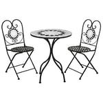 Azuma Small Garden Furniture Bistro Table and Chairs Set 2 - Greek Style Outdoor Table and Chairs Black Metal Foldable Outdoor Patio Furniture Set with Mosaic Table and Chairs