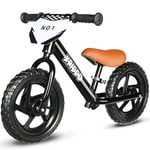 KRIDDO Vélo pour Enfant de 2 Ans, âge de 18 Mois à 5 Ans, Push Bike de 12 Pouces avec Plaque individuelle (3 Ensembles d'autocollants Inclus), Cadeau pour 2 à 3 garçons et Filles (Black)