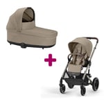 Cybex Pack Duo Poussette Balios Châssis Taupe et Siège Almond Beige + Nacelle Cot S Lux