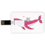 16G USB Flash Drives Credit Card Shape Whale Memory Stick Bank Card Style Three Cute Little Grey Kitten on Big Fish Aquatic Star Magic Animal Underwater Kids Theme,Pink Waterproof Pen Thumb Lovely Jum