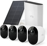 Arlo Ultra 2 Camera Surveillance WiFi Exterieure sans Fil + Panneau Solaire, 4K UHD, 180° Vision Nocturne, Sirène, Projecteur Intégré, SmartHub Incluse, Inclus 90 JRS Arlo Secure, 4 Caméras Blanc