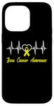 Coque pour iPhone 14 Pro Max Ruban jaune de sensibilisation au cancer des os HeartBeat In Juillet