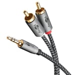 goobay 65288 Câble auxiliaire stéréo RCA vers jack 3,5 2m / Câble audio auxiliaire hi-fi pour smartphone ; console ; chaîne hi-fi/gaine textile/plaqué or