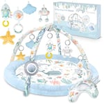 Nukido Tapis D'Éveil Pour Enfant Bébé Tapis De Jeu Avec Arches Amovibles 7 Jouets Multifonctionnels Coussin Mou Développement Sensoriel Coordination Oeil-Main Pilable Bleu Ocean