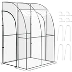 Serre de jardin adossée serre adossée dim. 1,43L x 1,18l x 2,12H m 2 portes zippées enroulables acier pvc transparent