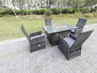 Rattan Garden Furniture Gas Fire Pit Rectangle Oblong Dining Table And Chairs 4 Seater