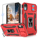 Jshru for iPhone XR Case with Screen Protector and Slide Camera Cover [Upgrade],Military Grade Shockproof iPhone XR Phone Case with Ring Kickstand, Anti-Scratch Armour Phone Cover for iPhone XR,Red