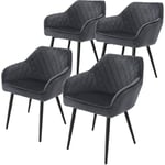 Ml-design - Lot de 4 Chaises de Salle à Manger avec Accoudoirs et Dossier, Anthracite, Revêtement en Velours, Pieds en Métal Noir, Chaise de Cuisine