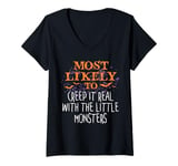 Womens Most Likely Halloween Creep It Real With The Little Monsters V-Neck T-Shirt