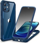 CENHUFO Anti Espion Coque iPhone 12 / iPhone 12 Pro, avec Protection écran Verre Trempé Anti Espion, 360° Antichoc Téléphone Housse Double Face Case Intégrale Etui pour iPhone 12/12 Pro -Bleu