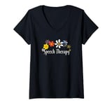 Womens Floral Artwork Art, Speech Therapy Saying Flowers V-Neck T-Shirt