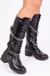 Where's That From Womens Rocky Calf Lace Up Boot With Double Chain Design - Black - Black & Silver - Size UK 5