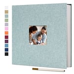 Vienrose Grand Album Photo Adhésif Scrapbooking 40 Pages Lin Relié livre photo DIY Longueur 33 x Largeur 32 cm avec un Stylo Métallique Turquoise