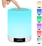 Warmfunn Lampe de Chevet Tactile Rechargeable Portable, Lampe de Table Enceinte Bluetooth Musique, FM Radio Réveil Lumière LED Multicolor Mains Libres, Idée Cadeau Fille, Ado, Mère, Anniversaire