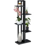 Tagère à plantes, escalier fleurs, 5 niveaux, hlp 117 x 43 x 22 cm, acier mdf, support intérieur, noir - Relaxdays