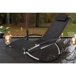 Chaise longue à bascule acier laqué fauteuil intérieur relaxation chaise de jardin forme ergonomique Noir - Casaria