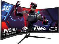 Écran D'Ordinateur De Jeu Ultra Large Incurvé 144 Hz De 34"" 1500R Écran Pc 21:9 Uwqhd (3440 X 1440),Synchronisation Adaptative,Angle De Vision De 178°,Hdmi,Port D'Affichage,Compatible