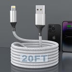 𝟐𝟎𝟐𝟑 𝐔𝐩𝐠𝐫𝐚𝐝𝐞𝐝 Long iPhone Charger Cord 20Ft, [Apple MFi Certified] Lightning Cable Nylon Braided 2.4A Fast Charging Syncing Cable for iPhone 13/13 Pro/13 Pro Max/12/11/XS/XR, iPad, AirPods