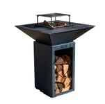 PACK PRINTEMPS Barbecue avec meuble range bois Cévenol DOUBLE CUVE en Aluminium Gris anthracite Braséro avec Plancha d'extérieur