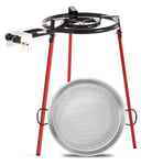 Paella Cooking Set with 46cm Polished Steel Paella Pan, Gas Burner, Legs & Spoon