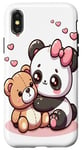 Coque pour iPhone X/XS Adorable panda et ours en peluche câlins style kawaii