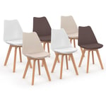 Lot de 6 chaises scandinaves sara mix color taupe, beige et blanc