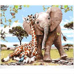 N/C Aint By Numbers Kits Acrylic Paints Set Diy Canvas Oil Painting Gift Kits Home Decoration- Giraffe With Elephant 16*20 Inch